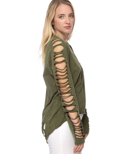 Ripped Long-Sleeve Pullover Top Dash-4u