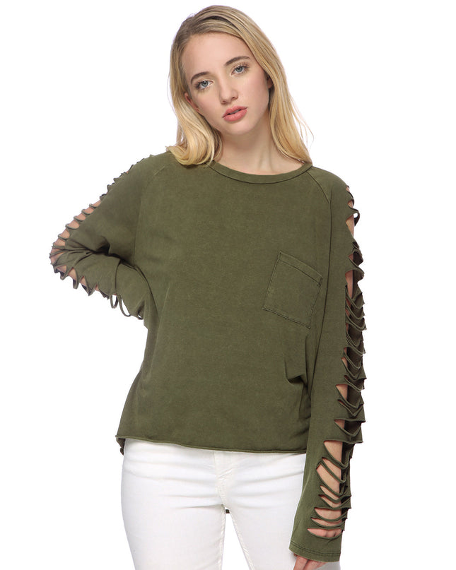 Ripped Long-Sleeve Pullover Top Dash-4u