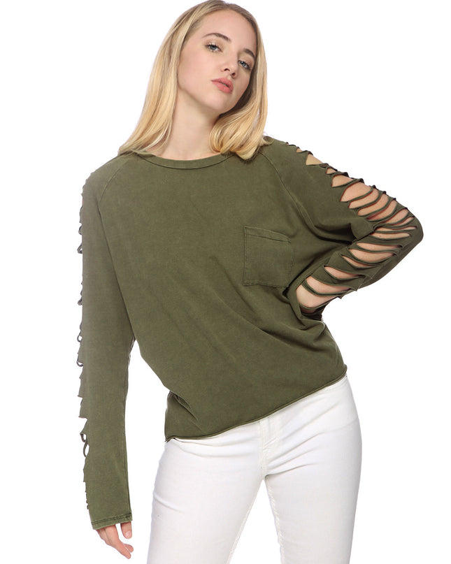 Ripped Long-Sleeve Pullover Top Dash-4u