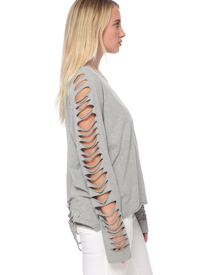 Ripped Long-Sleeve Pullover Top Dash-4u