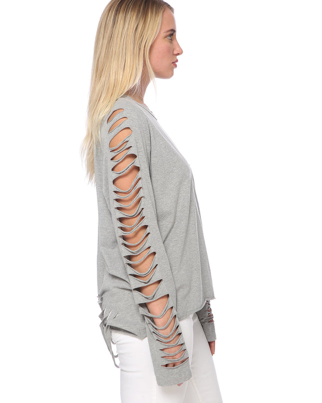 Ripped Long-Sleeve Pullover Top Dash-4u
