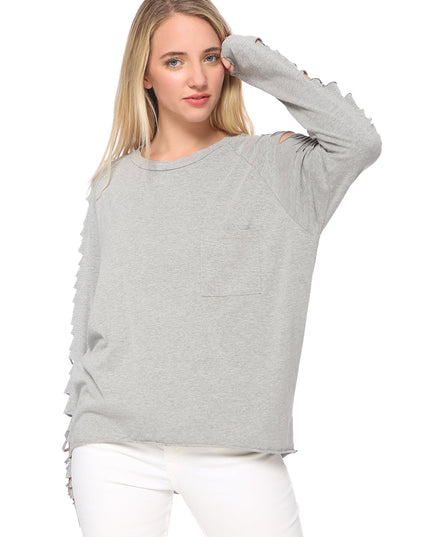 Ripped Long-Sleeve Pullover Top Dash-4u