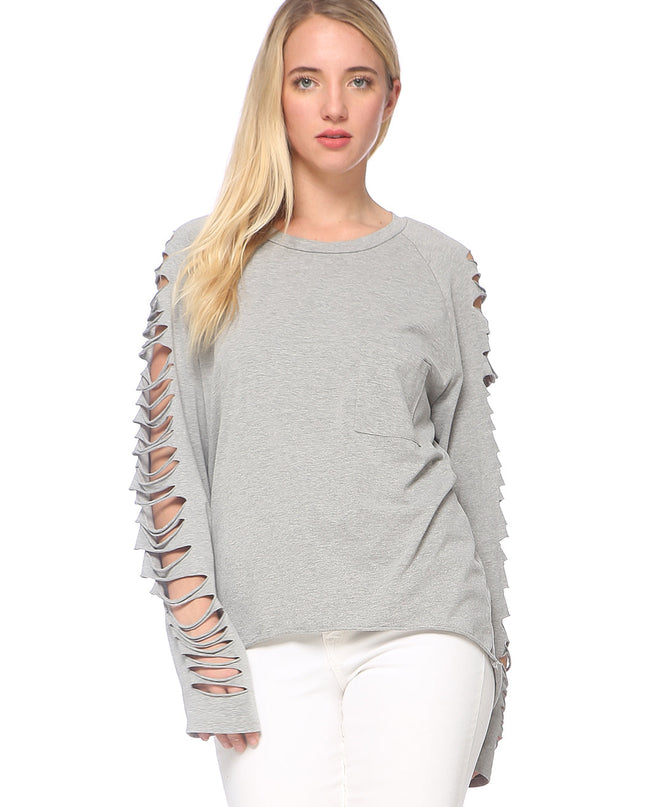 Ripped Long-Sleeve Pullover Top Dash-4u