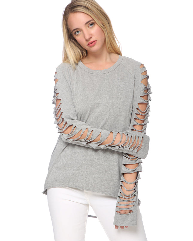 Ripped Long-Sleeve Pullover Top Dash-4u