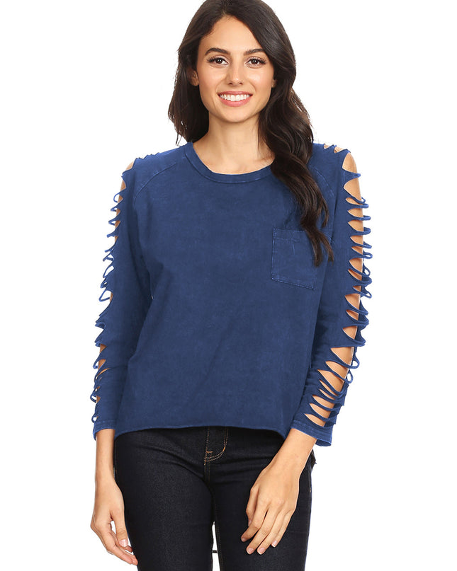 Ripped Long-Sleeve Pullover Top Dash-4u