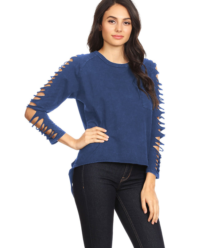 Ripped Long-Sleeve Pullover Top Dash-4u