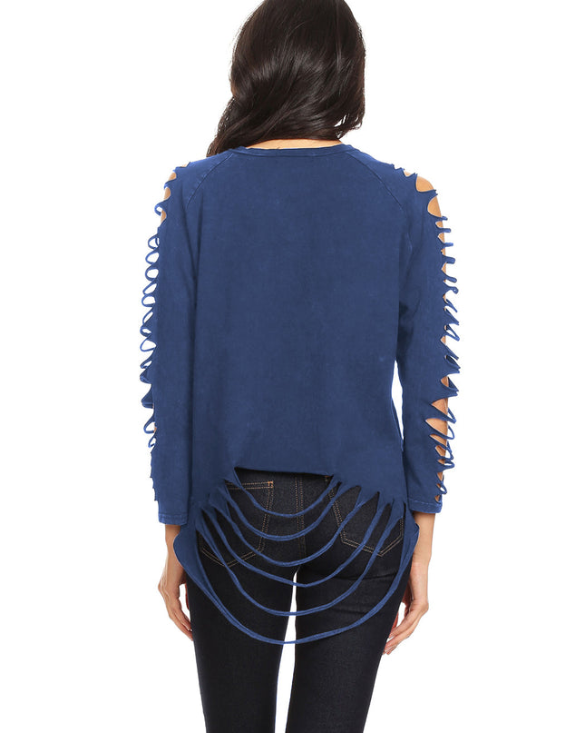 Ripped Long-Sleeve Pullover Top Dash-4u