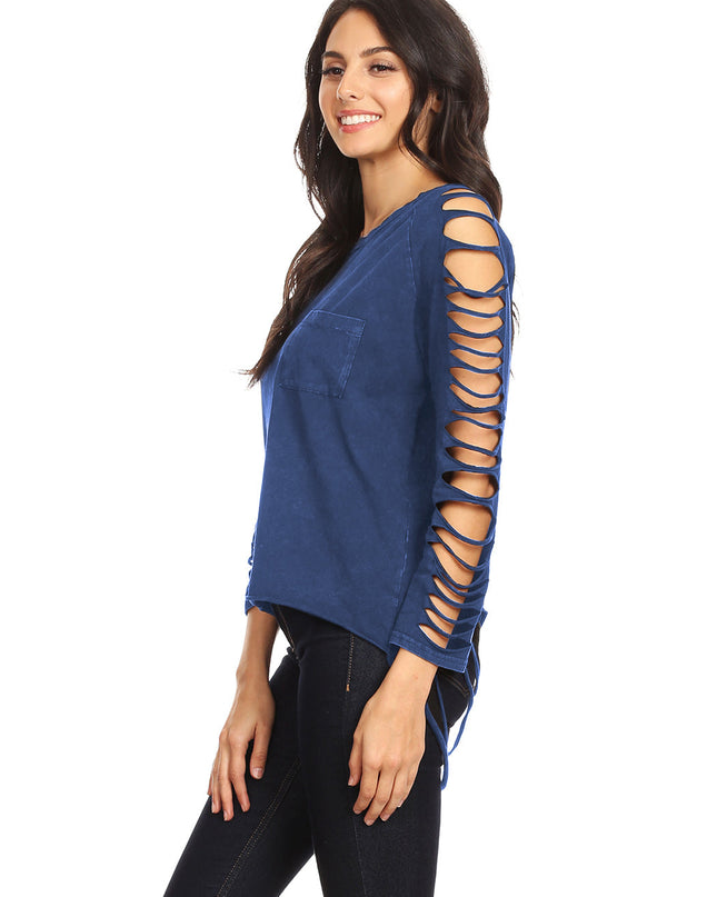 Ripped Long-Sleeve Pullover Top Dash-4u