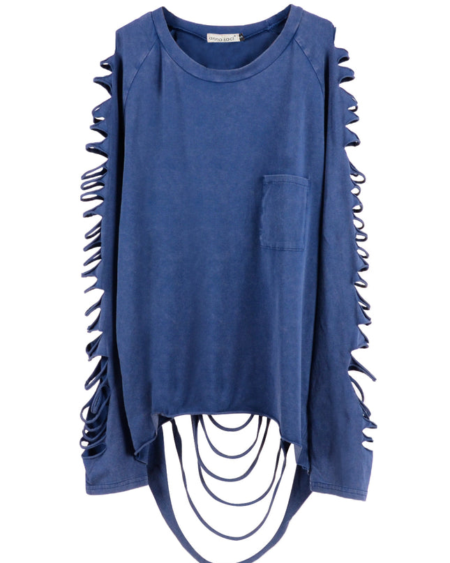 Ripped Long-Sleeve Pullover Top Dash-4u