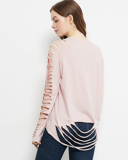 Ripped Long-Sleeve Pullover Top Dash-4u