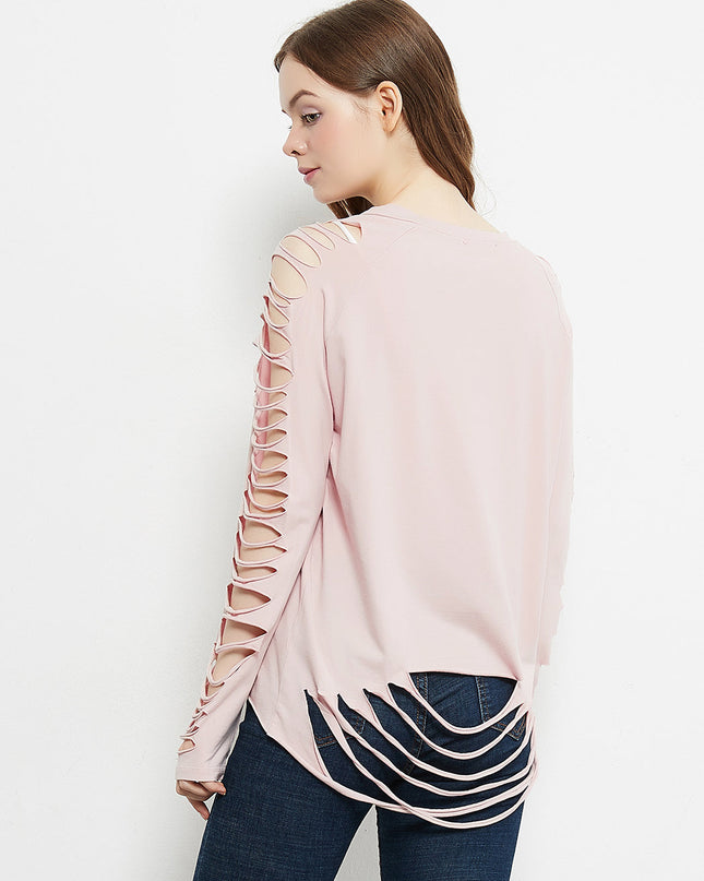 Ripped Long-Sleeve Pullover Top Dash-4u