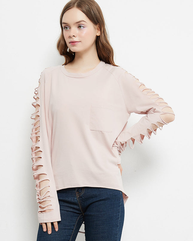 Ripped Long-Sleeve Pullover Top Dash-4u
