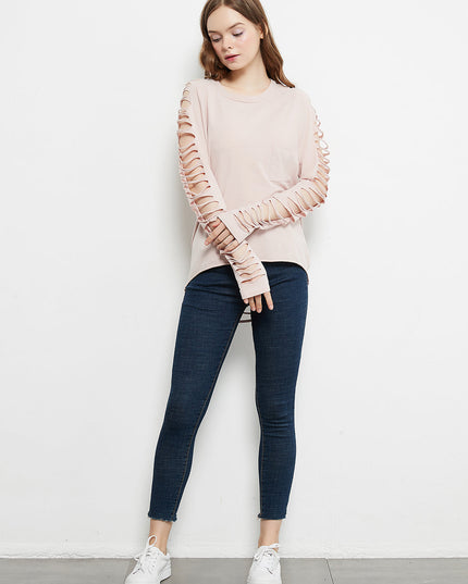 Ripped Long-Sleeve Pullover Top Dash-4u