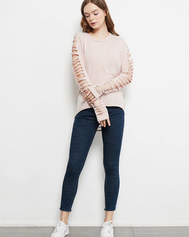 Ripped Long-Sleeve Pullover Top Dash-4u