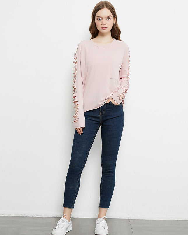 Ripped Long-Sleeve Pullover Top Dash-4u