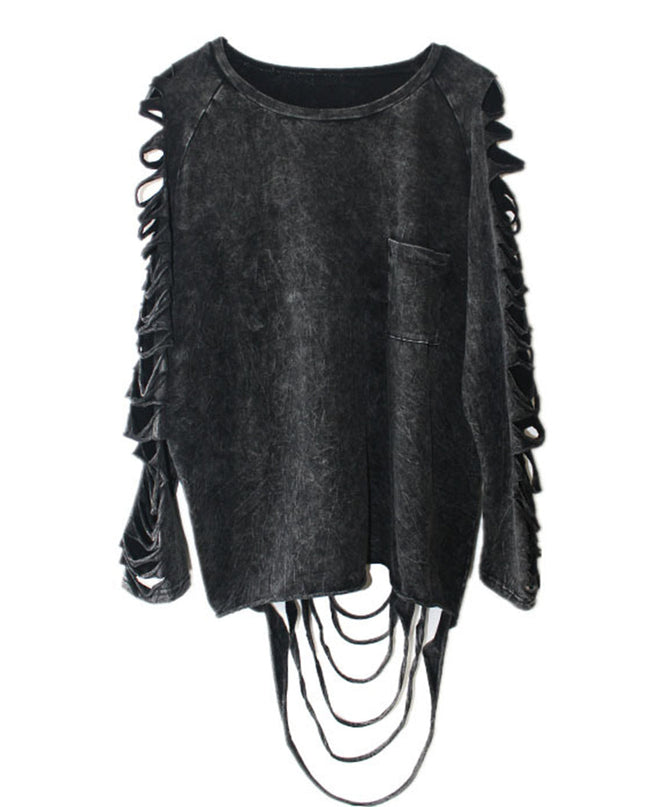 Ripped Long-Sleeve Pullover Top Dash-4u