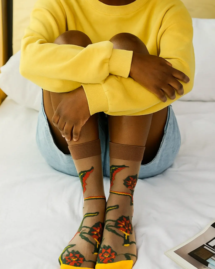 BotaniBabe Sheer Bloom Socks – Embroidered Crystal Silk Socks Dash-4u